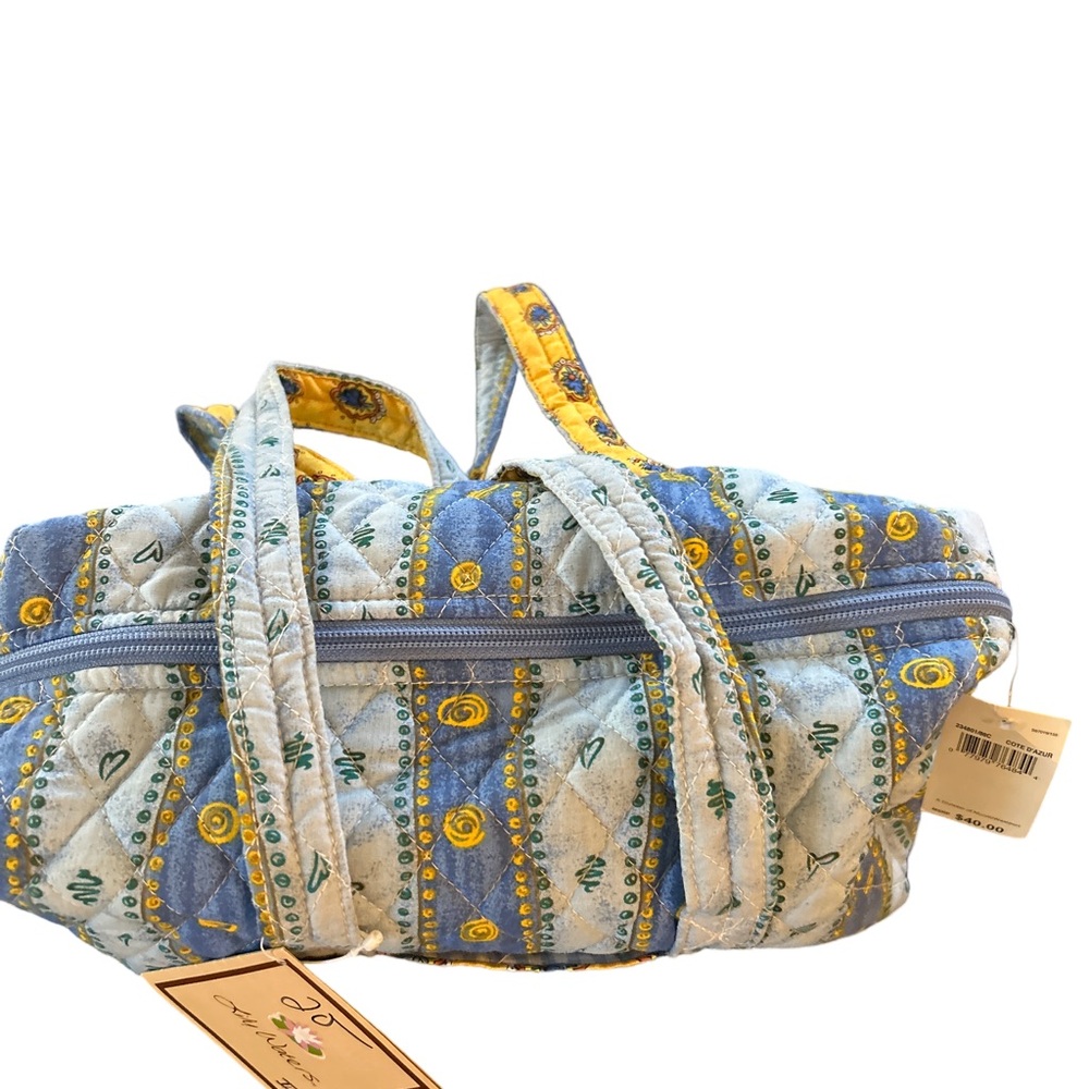 NWT Lily Waters QUILTED PAISLEY Travel Duffel Tote Bag Blue Yellow 13"